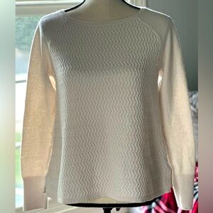 Loft Womens Crewneck Sweater Ivory Woven Pattern off white Size Med Normcore